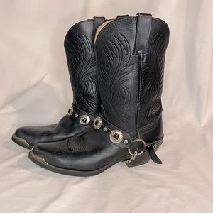 Durango Womens Black Leather Cowboy Boots Silver Toe Accent Removable Straps 9.5
